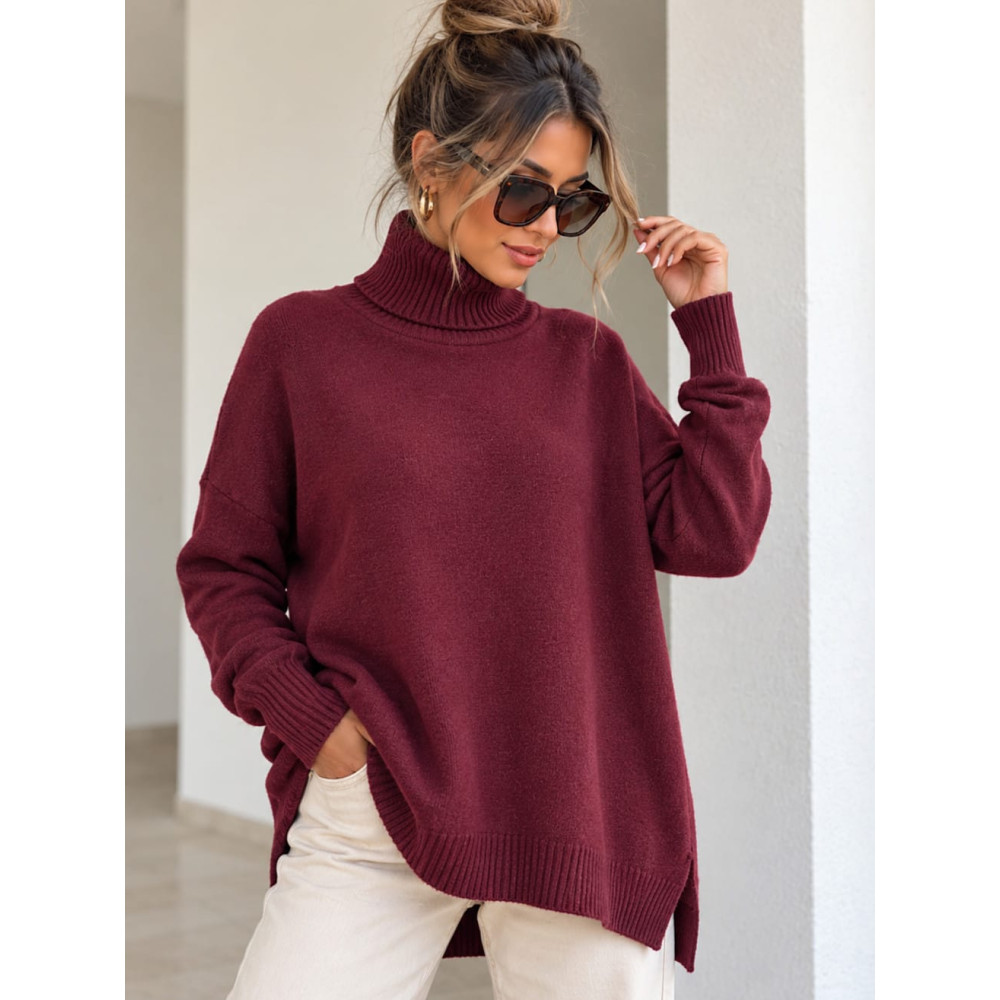 Jersey Cuello Vuelto Aberturas Laterales SELMA Burdeos HEVE