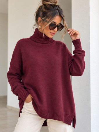 Jersey Cuello Vuelto Aberturas Laterales SELMA Burdeos HEVE