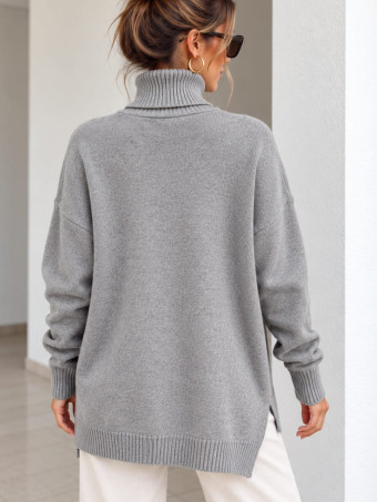 Jersey Cuello Vuelto Aberturas Laterales SELMA Gris HEVE