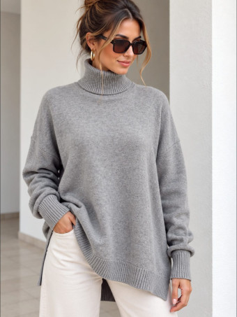 Jersey Cuello Vuelto Aberturas Laterales SELMA Gris HEVE