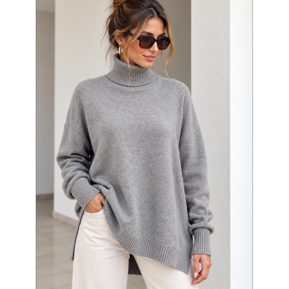 Jersey Cuello Vuelto Aberturas Laterales SELMA Gris HEVE