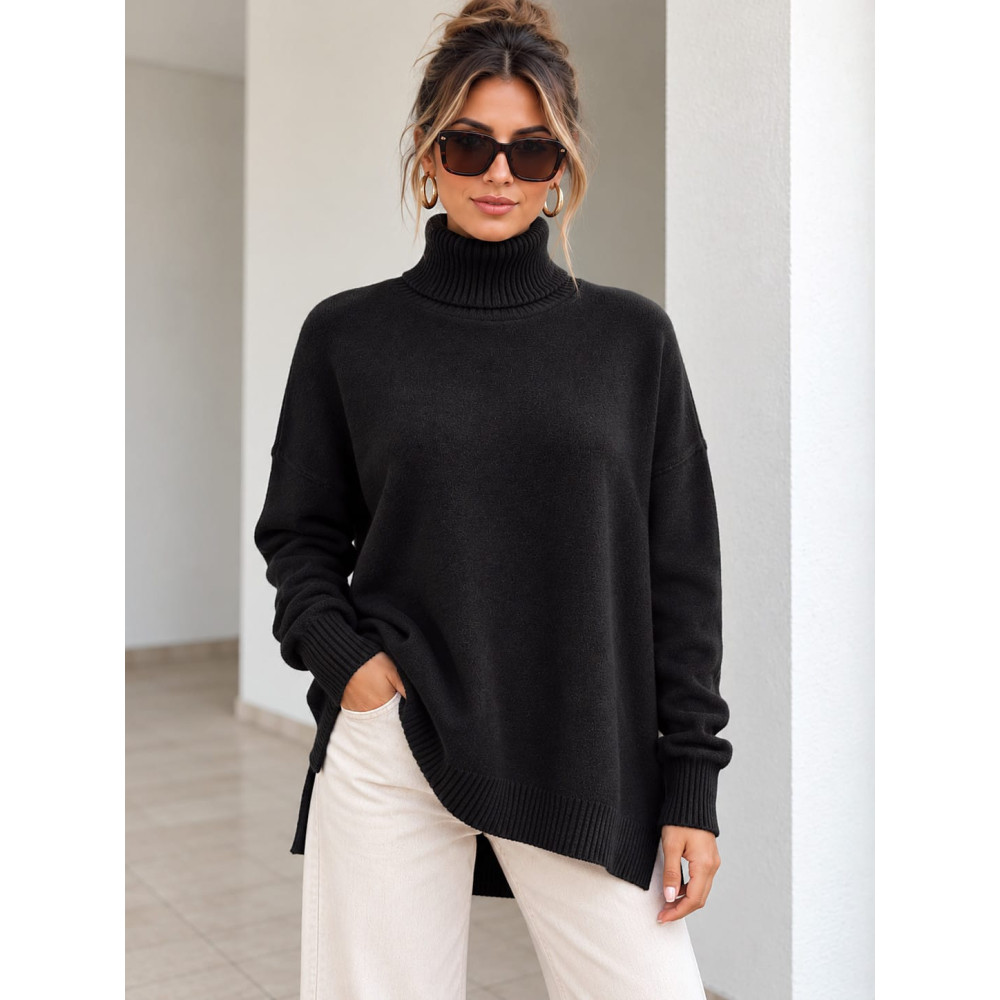 Jersey Cuello Vuelto Aberturas Laterales SELMA Negro HEVE