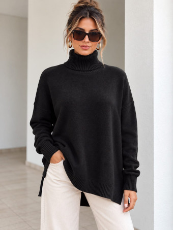 Jersey Cuello Vuelto Aberturas Laterales SELMA Negro HEVE