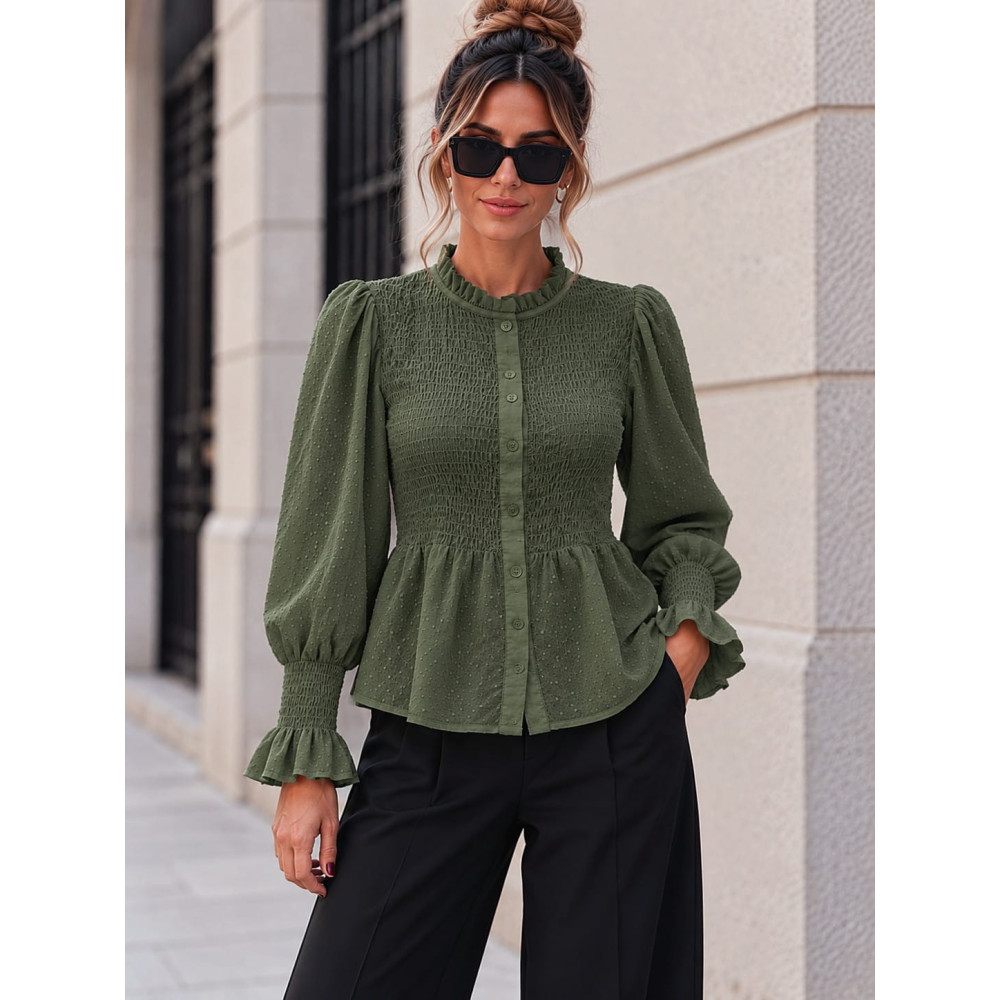 Blusa Nido de Abeja y Plumeti NADIRA Verde Militar HEVE