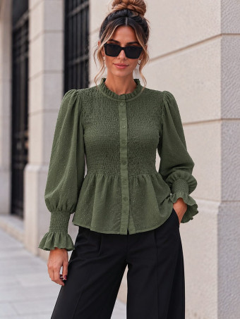 Blusa Nido de Abeja y Plumeti NADIRA Verde Militar HEVE