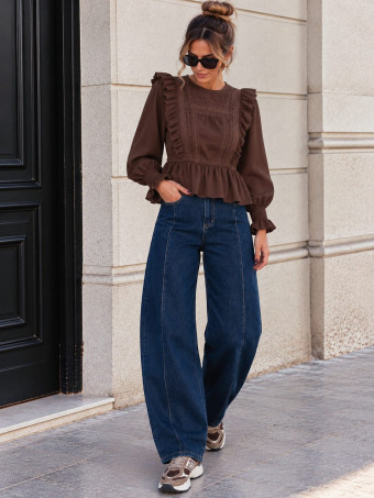 Blusa Romántica Volantes MIREYA Marrón HEVE