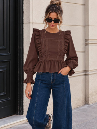 Blusa Romántica Volantes MIREYA Marrón HEVE