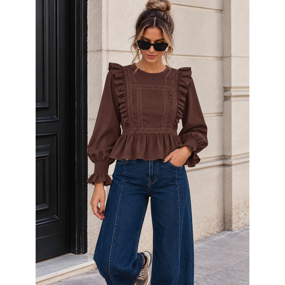 Blusa Romántica Volantes MIREYA Marrón HEVE