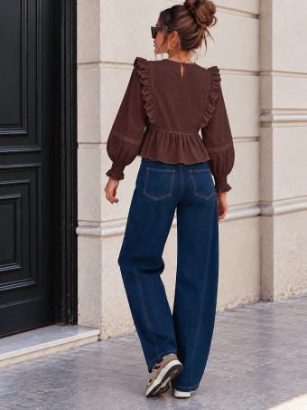 Blusa Romántica Volantes MIREYA Marrón HEVE