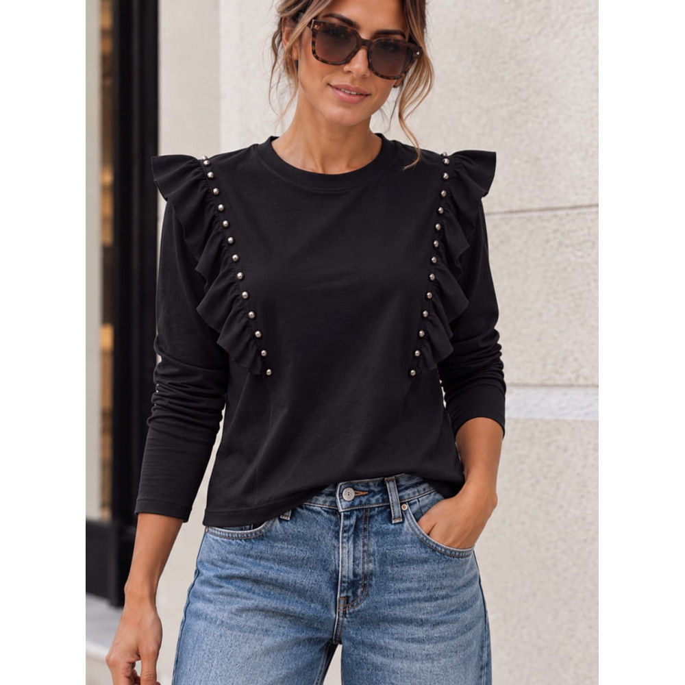 Camiseta Tachas con Volante BRIELA Negro HEVE