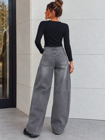 Jeans Barrel Tiro Alto BAXTER Gris HEVE