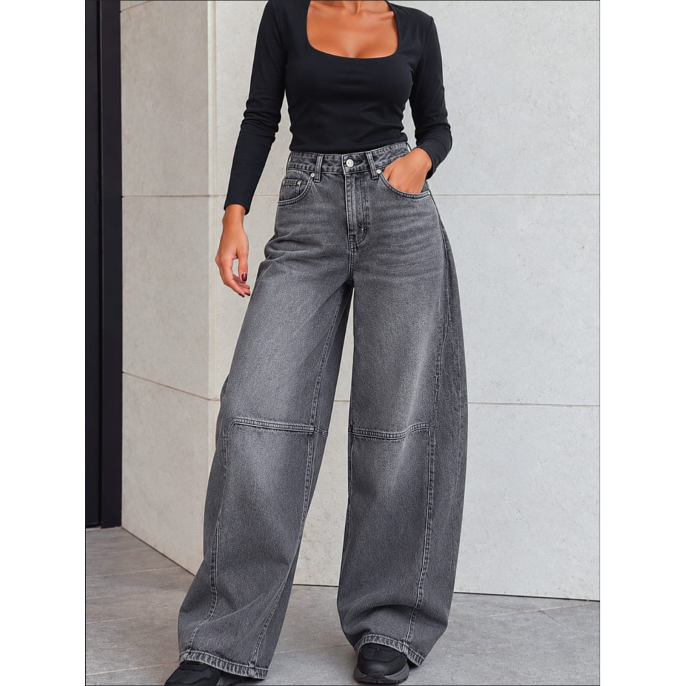 Jeans Barrel Tiro Alto BAXTER Gris HEVE