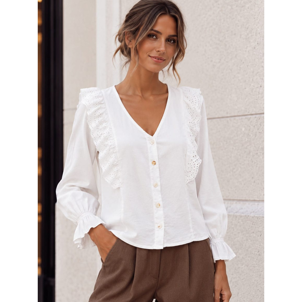 Blusa Volantes Bordado Inglés TALISA Blanco HEVE