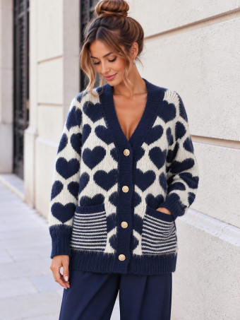 Cárdigan Oversize Corazones LOVEKIND Marino HEVE