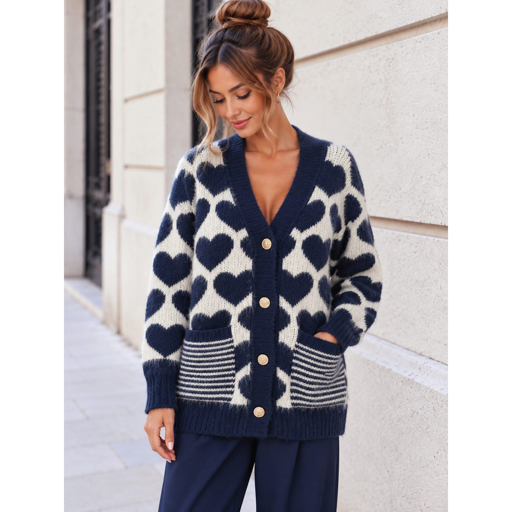Cárdigan Oversize Corazones LOVEKIND Marino HEVE