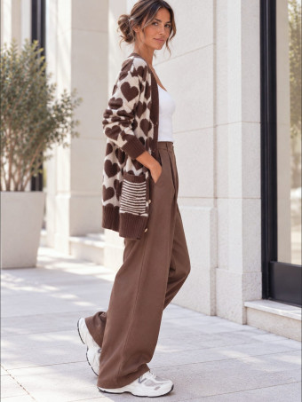 Cárdigan Oversize Corazones LOVEKIND Marrón HEVE