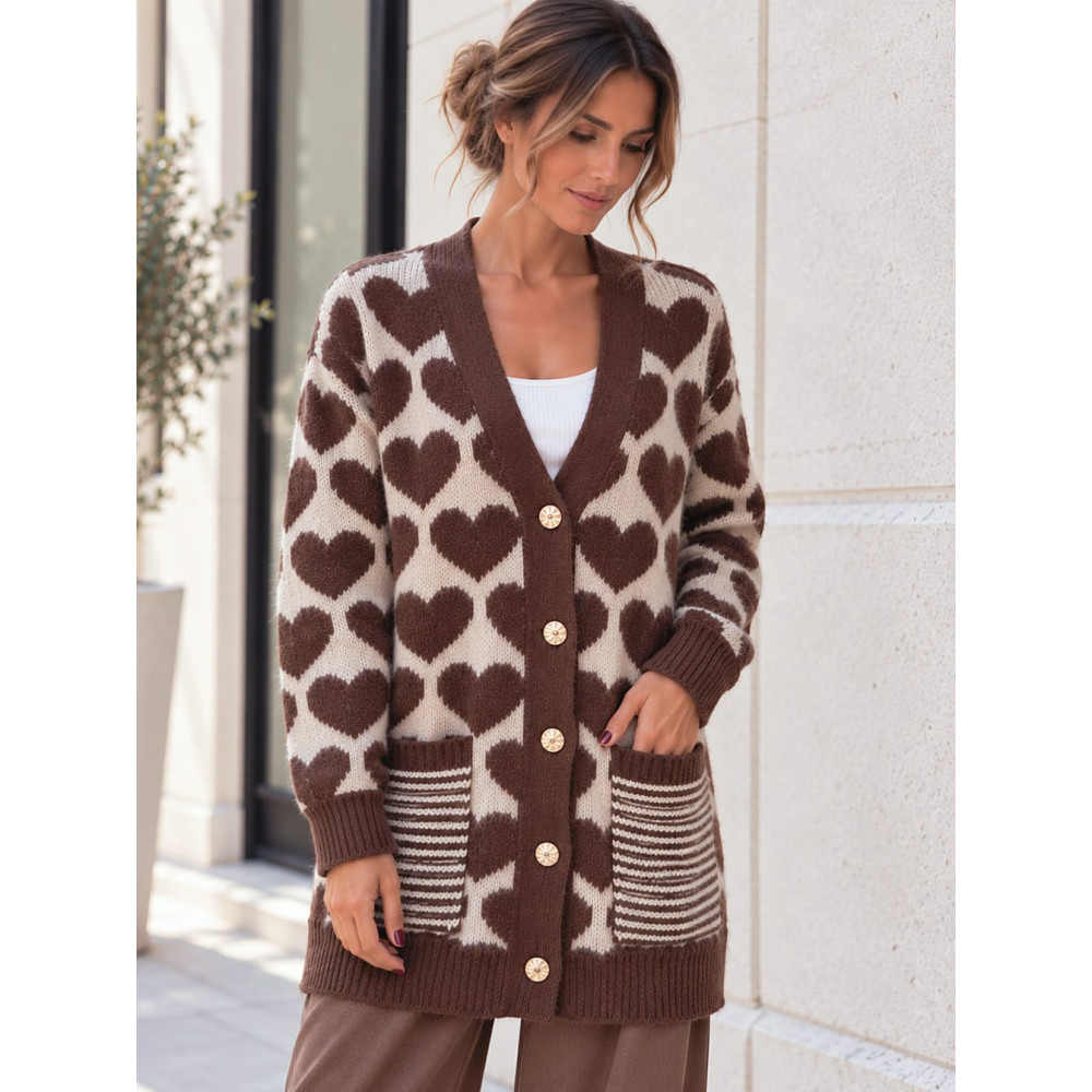 Cárdigan Oversize Corazones LOVEKIND Marrón HEVE