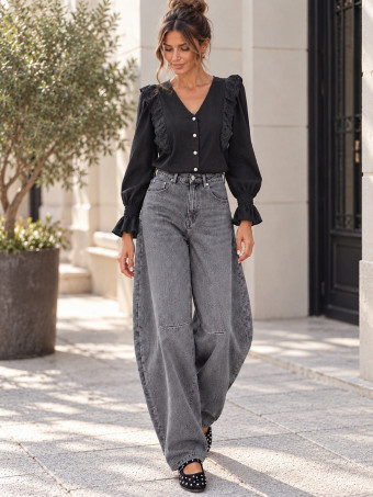 Blusa Volantes Bordado Inglés TALISA Negro HEVE