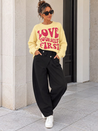 Pantalón Barrel Cintura Asimétrica ROWAN Negro HEVE
