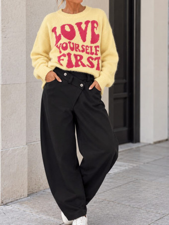 Pantalón Barrel Cintura Asimétrica ROWAN Negro HEVE