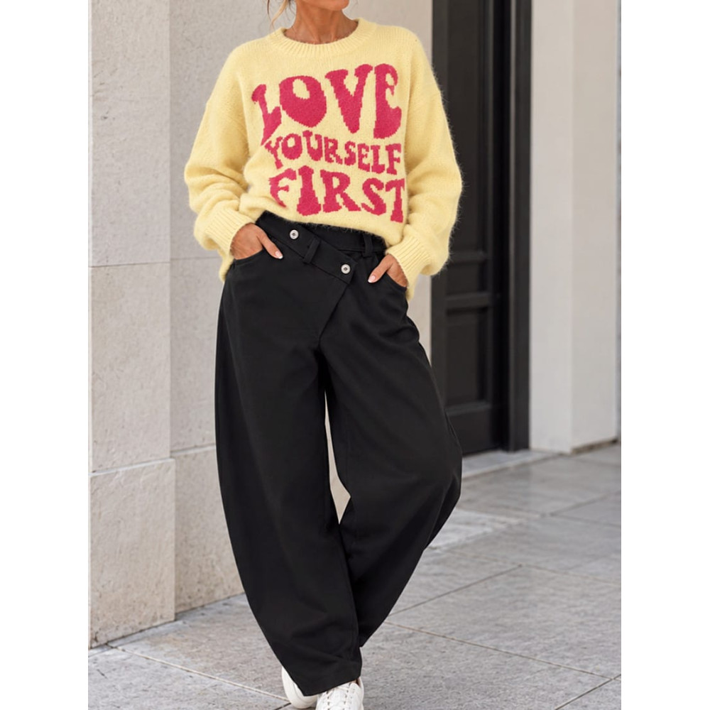 Pantalón Barrel Cintura Asimétrica ROWAN Negro HEVE