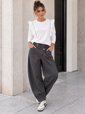 Pantalón Barrel Cintura Asimétrica ROWAN Gris HEVE