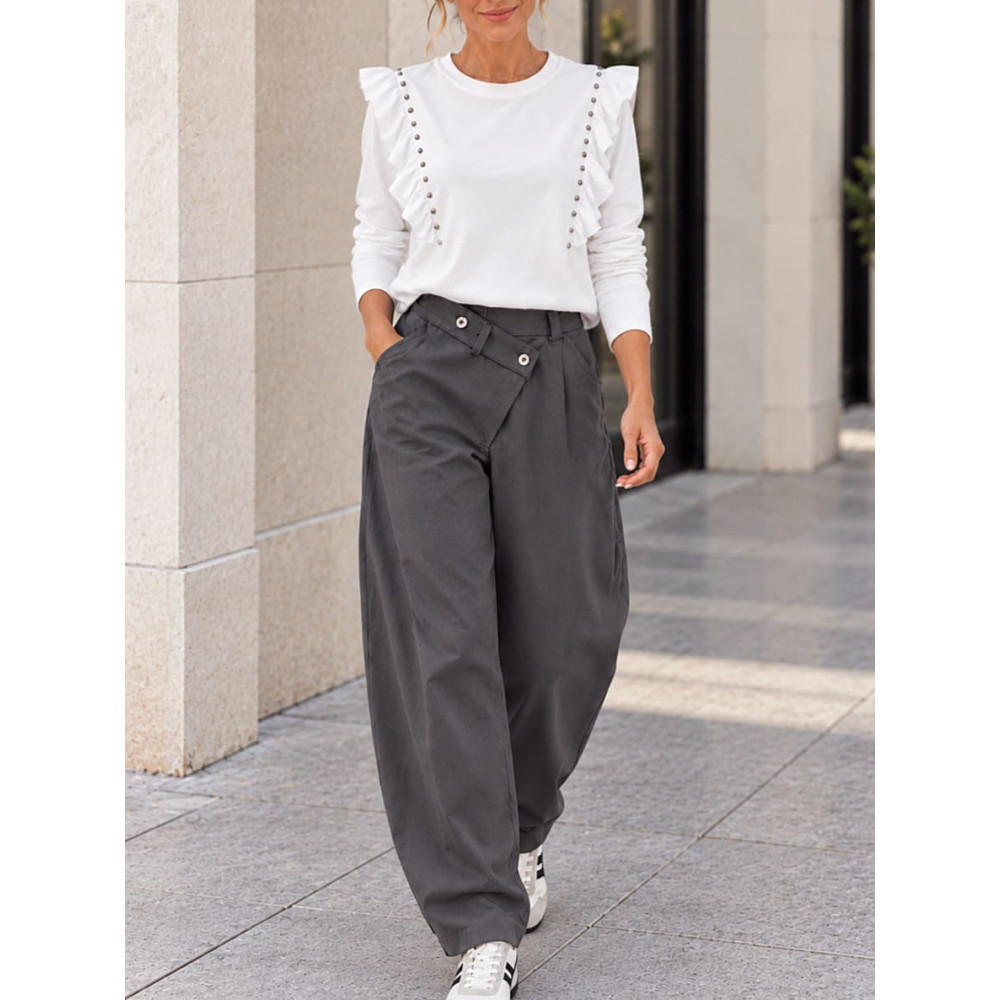 Pantalón Barrel Cintura Asimétrica ROWAN Gris HEVE