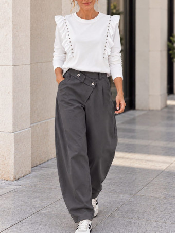 Pantalón Barrel Cintura Asimétrica ROWAN Gris HEVE