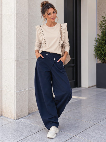 Pantalón Barrel Cintura Asimétrica ROWAN Marino HEVE