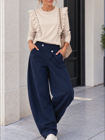 Pantalón Barrel Cintura Asimétrica ROWAN Marino HEVE