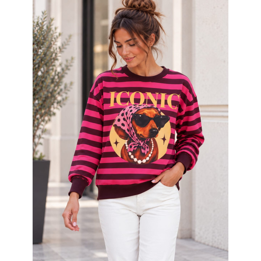 Sudadera Soft Touch Rayas ICONIC Rosa HEVE