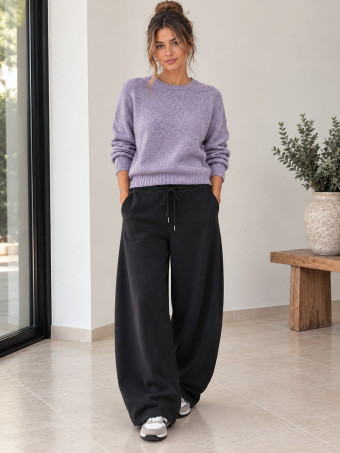 Pantalón Soft Touch Cintura Vuelta FARREN Negro HEVE