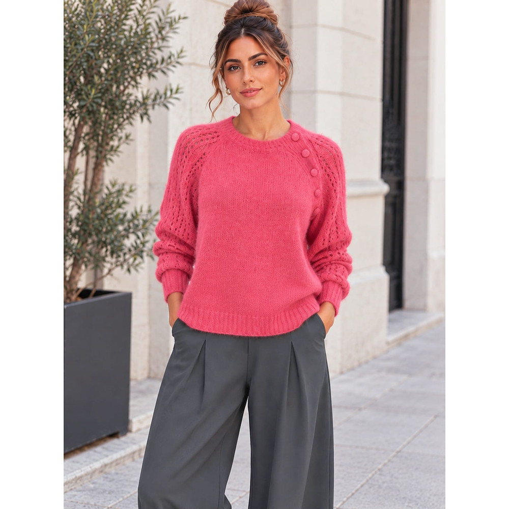 Jersey Punto Calado con Botones SEVANE Rosa HEVE