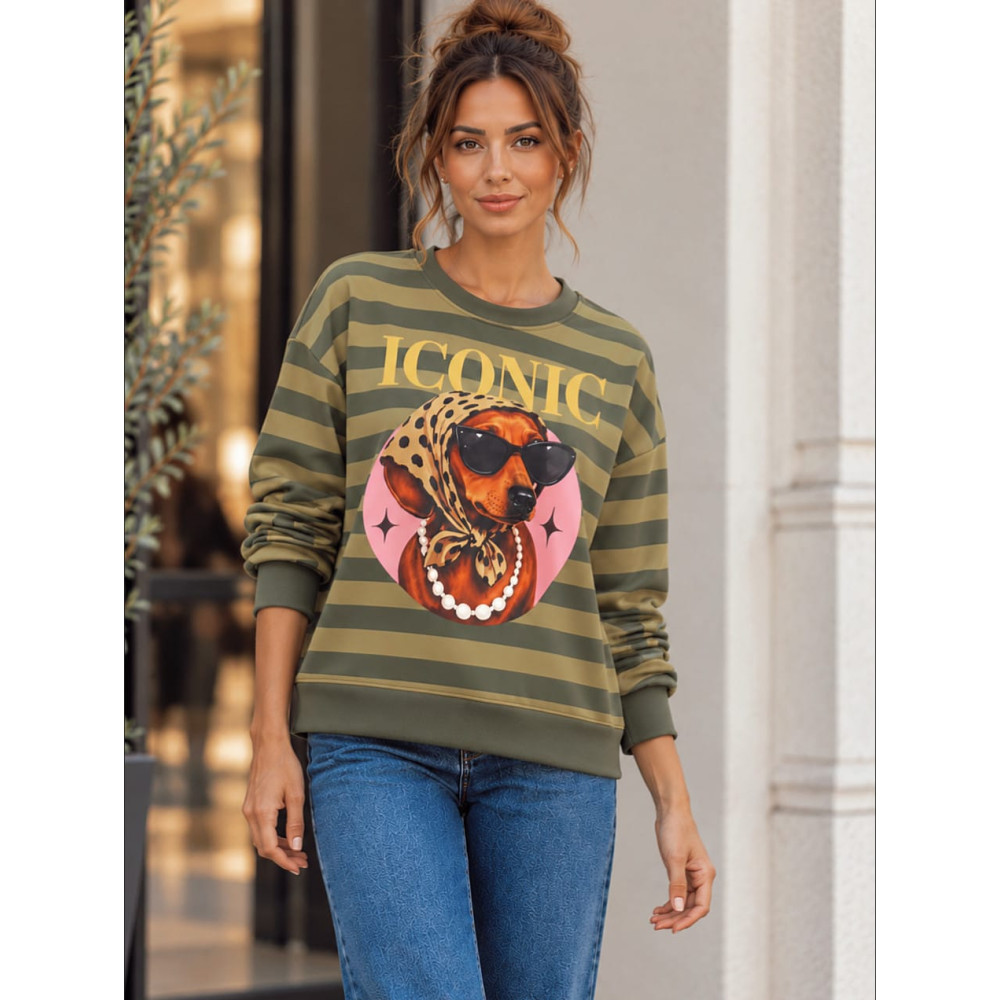 Sudadera Soft Touch Rayas ICONIC Verde HEVE