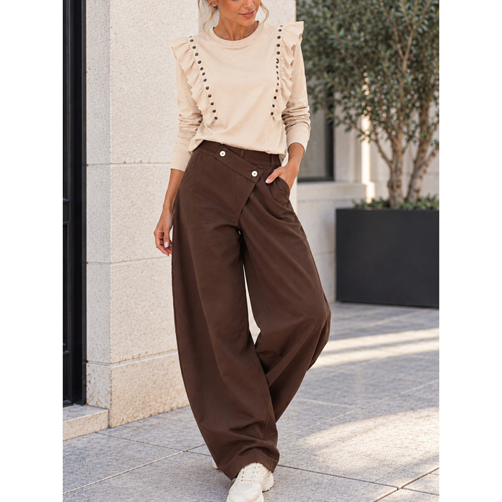 Pantalón Barrel Cintura Asimétrica ROWAN Marrón HEVE