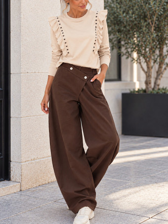 Pantalón Barrel Cintura Asimétrica ROWAN Marrón HEVE