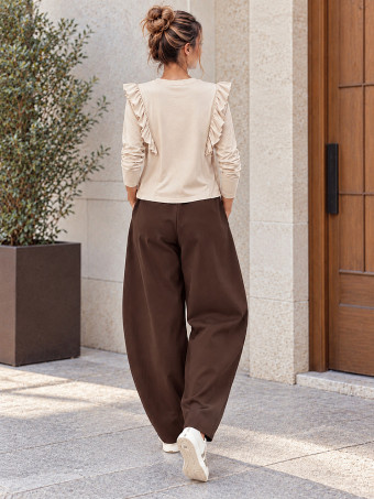 Pantalón Barrel Cintura Asimétrica ROWAN Marrón HEVE