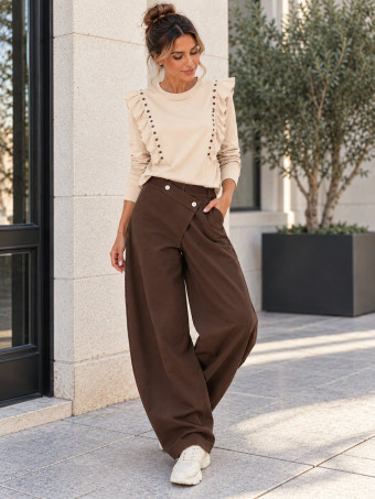 Pantalón Barrel Cintura Asimétrica ROWAN Marrón HEVE