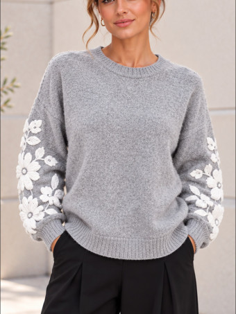 Jersey Bordado Floral ELORIA Gris HEVE