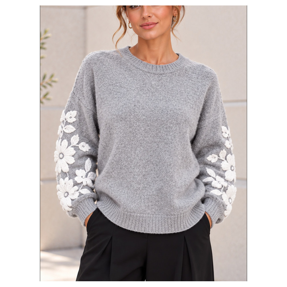 Jersey Bordado Floral ELORIA Gris HEVE