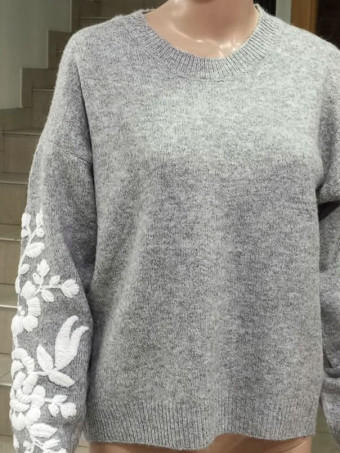 Jersey Bordado Floral ELORIA Gris HEVE