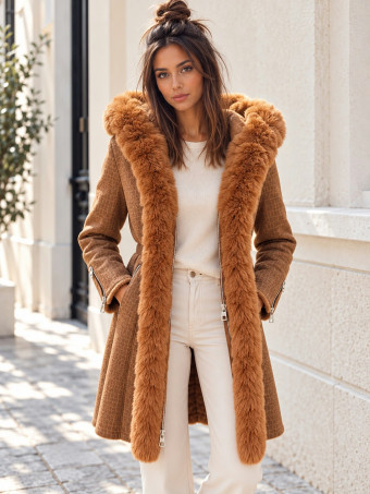 Abrigo Forrado Efecto Reptil NOREVA Camel HEVE