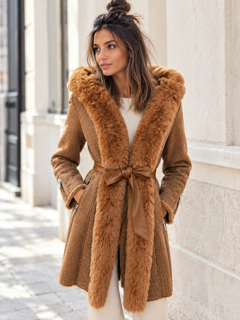 Abrigo Forrado Efecto Reptil NOREVA Camel HEVE