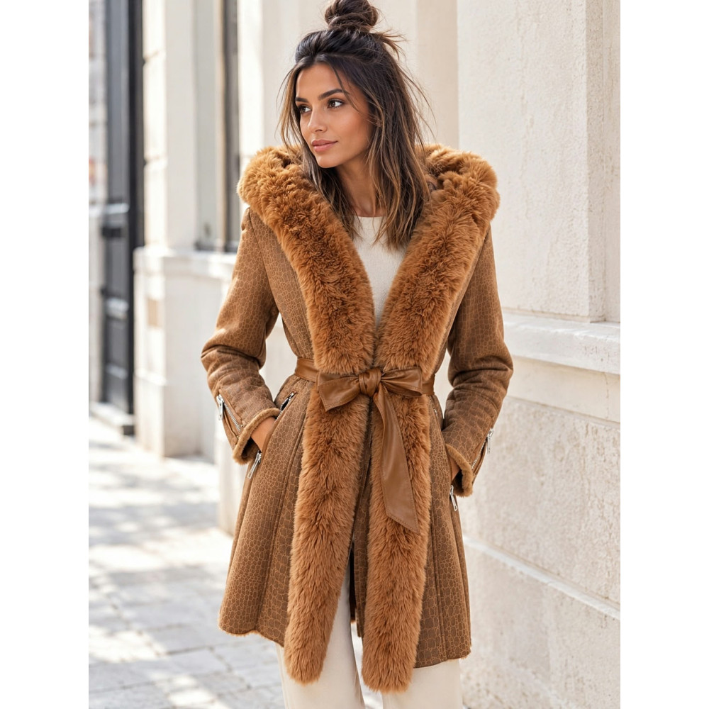 Abrigo Forrado Efecto Reptil NOREVA Camel HEVE
