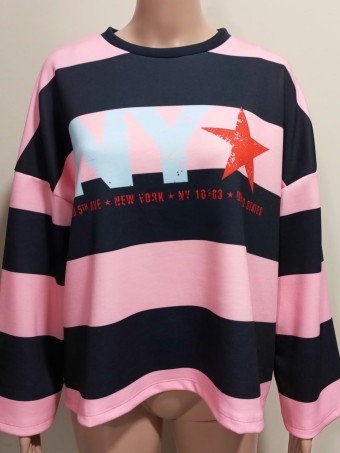 Sudadera Soft Touch Rayas NEW YORK Rosa/Marino HEVE