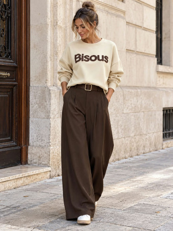Sudadera Soft Touch Lettering BISOUS Beige HEVE