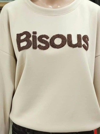 Sudadera Soft Touch Lettering BISOUS Beige HEVE