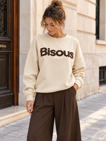 Sudadera Soft Touch Lettering BISOUS Beige HEVE