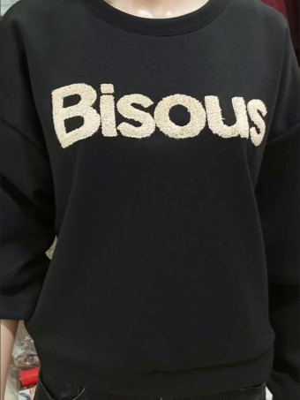 Sudadera Soft Touch Lettering BISOUS Negro HEVE