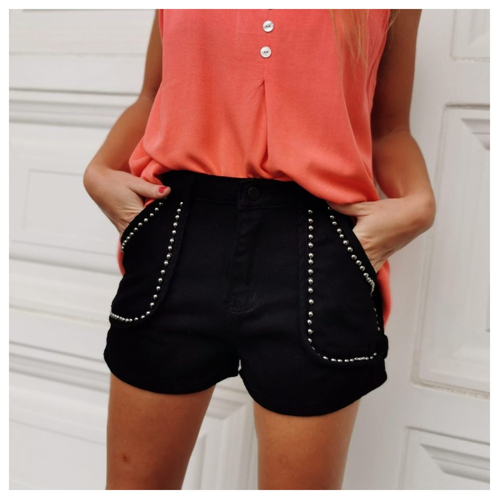 Short Denim Tachas CAMPBELL Negro Heve Short Denim Tachas CAMPBELL Negro Heve